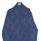 TOMMY HILFIGER Mens Jumper Blue Diamond 1/4 Zip Tight Knit S