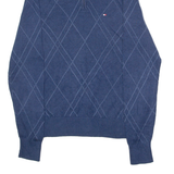 TOMMY HILFIGER Mens Jumper Blue Diamond 1/4 Zip Tight Knit S
