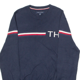 TOMMY HILFIGER Mens Jumper Blue Striped Crew Neck Tight Knit XS
