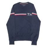 TOMMY HILFIGER Mens Jumper Blue Striped Crew Neck Tight Knit XS