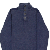 TOMMY HILFIGER Mens Jumper Blue Button Neck Tight Knit Wool S