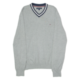 TOMMY HILFIGER Mens Jumper Grey V-Neck Tight Knit L