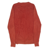 TOMMY HILFIGER Mens Jumper Orange Crew Neck Waffle Knit M