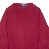 POLO RALPH LAUREN Mens Jumper Red V-Neck 90s Tight Knit XL