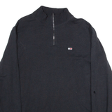 TOMMY HILFIGER Mens Sweatshirt Black 1/4 Zip L
