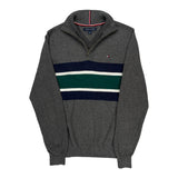 Tommy Hilfiger Striped 1/4 Zip - Small Gray Cotton