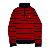 Age 8-9 Polo By Ralph Lauren Striped 1/4 Zip - Medium Navy Cotton