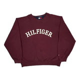 Tommy Hilfiger Spellout Sweatshirt - XL Burgundy Cotton Blend