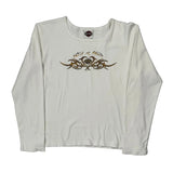 Wild At Heart Harley Davidson Graphic Long Sleeve T-Shirt - Large White Cotton