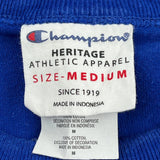 Champion Spellout Long Sleeve T-Shirt - Medium Blue Cotton