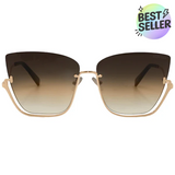 Vixen - Brown Lens Gold Frame Metal Cateye Sunglasses