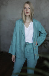 Women linen blazer - Sea Blue