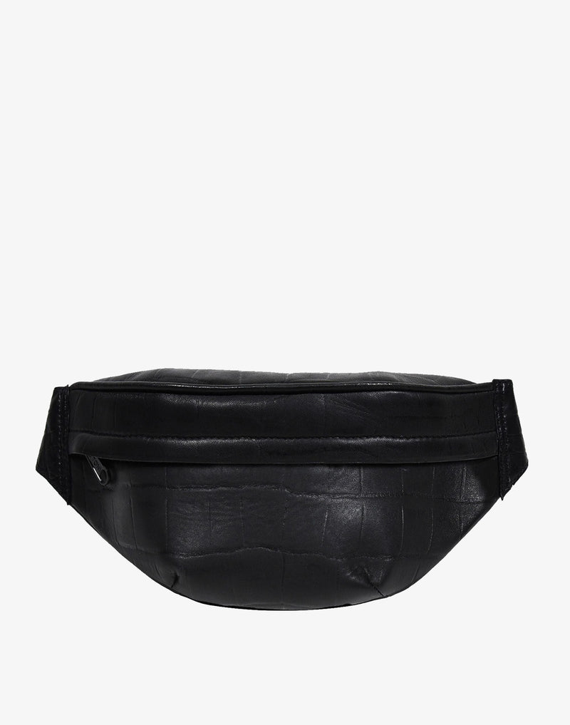 hyer goods recycled leather fanny pack black croc#color_black-croc