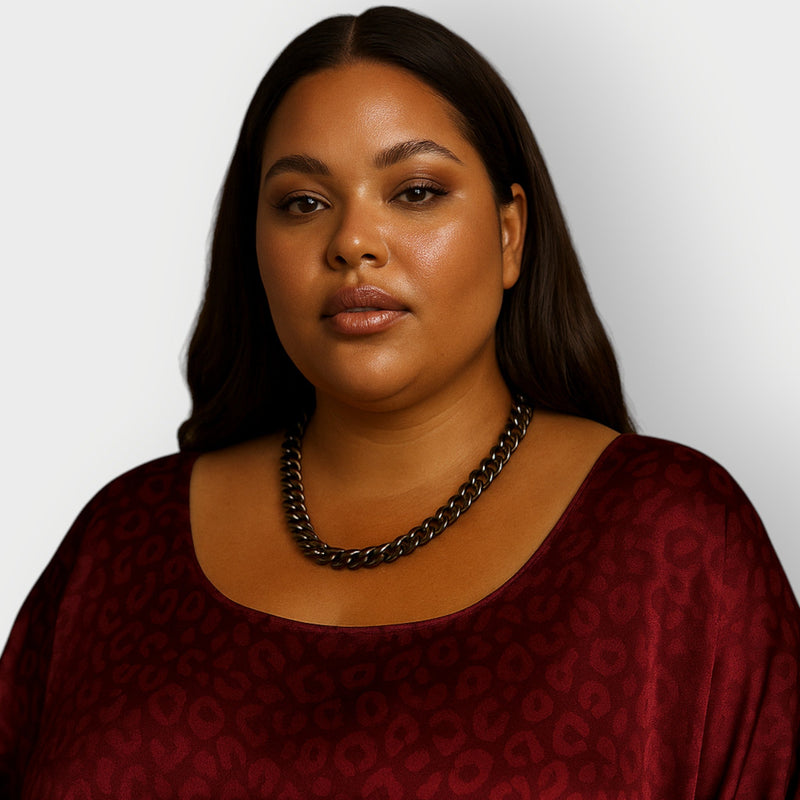 Plus Size Burgundy Leopard Print Jacquard Midi Dress - Aphrodite - Up to UK 22/US 18