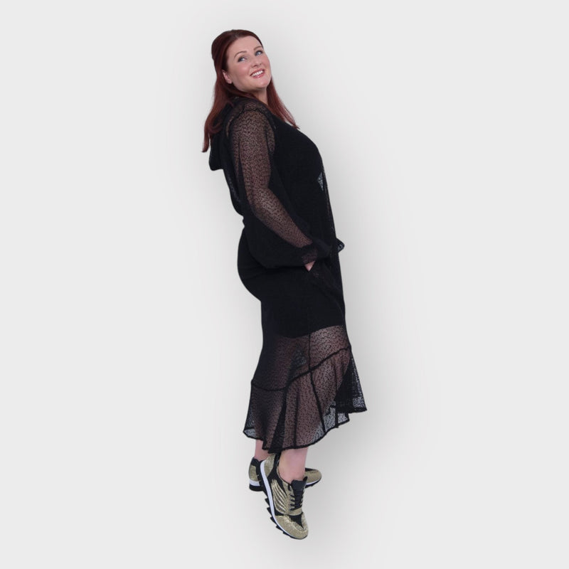 Aphrodite Black Holiday Resort Midi Dress With Hoodie -  Inclusive Plus Size up to UK 18 / US 14