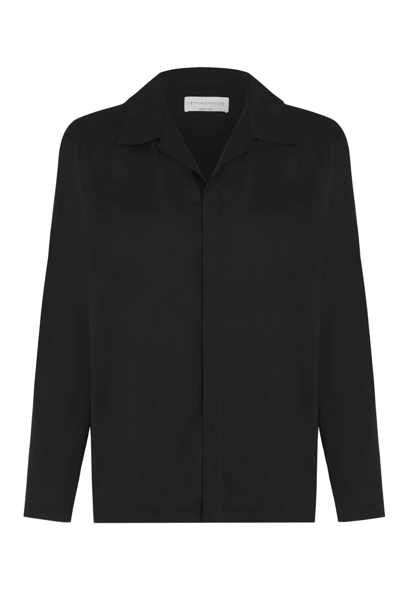 Black vegan silk pyjama shirt