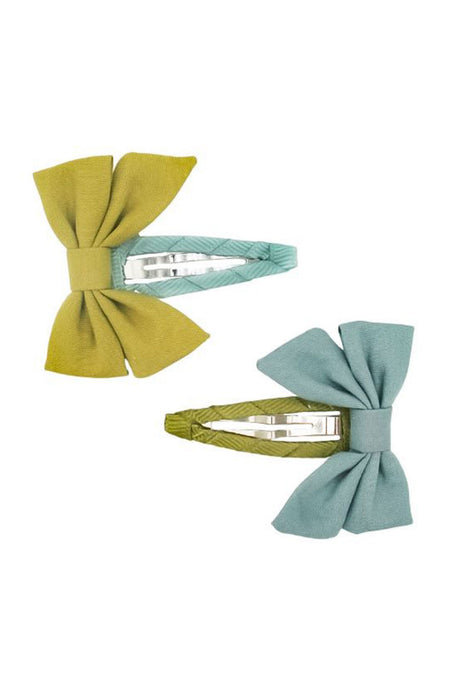 Bow hair clip set - Blue/Green