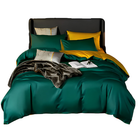 Anycozy Full Duvet Comforter Set – Deep Green & Yellow Egyptian Cotton, Thick Blanket Bedspread, 4‑Piece Bedding Collection