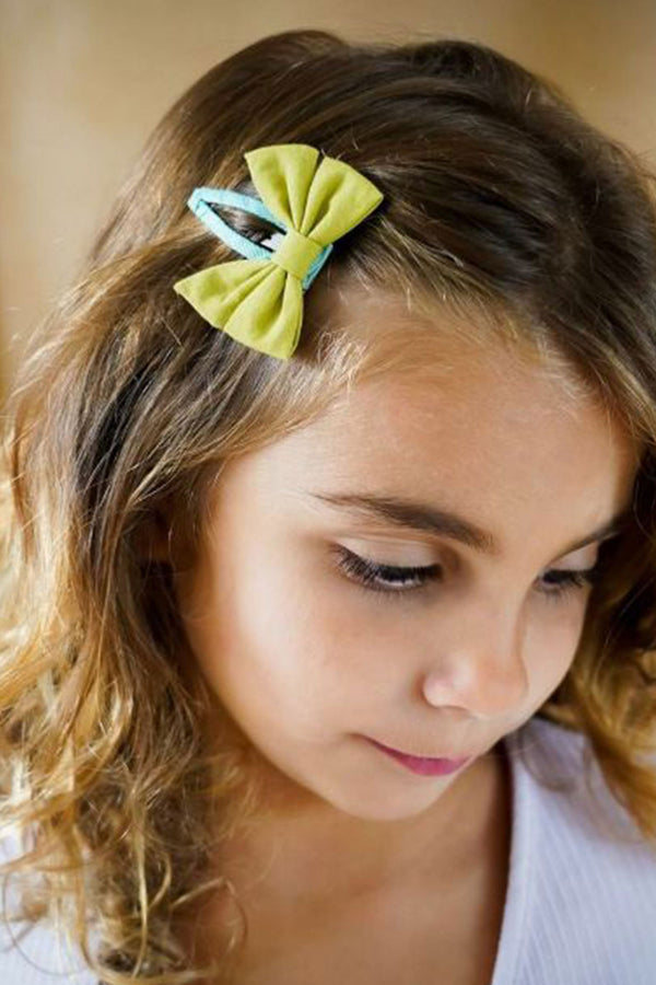 Bow hair clip set - Blue/Green