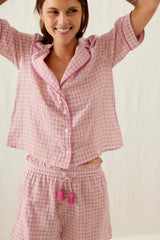 Women short pyjamas - Fuchsia Tartan Joy