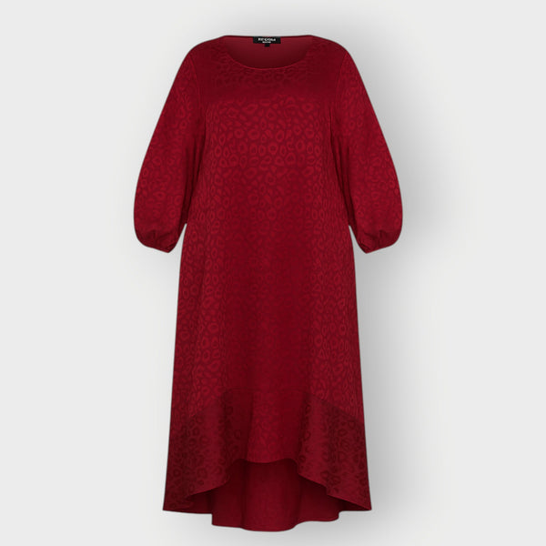 Plus Size Burgundy Leopard Print Jacquard Midi Dress - Aphrodite - Up to UK 22/US 18