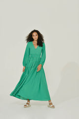 Emerald Green Long Sleeve Chiffon Maxi Dress