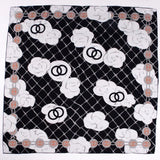 Anyyou Fashion Premium Satin Square Scarf – Black White Roses Silk-Feel Neckwrap for Women