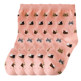 Anyfootwear 5 Pairs Women's Cartoon Cat Ankle Socks Size 5-9 Pink Thick Warm Cotton Cute Casual Short Socks for Ladies Girls Christmas Gifts