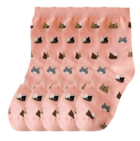 Anyfootwear 5 Pairs Women's Cartoon Cat Ankle Socks Size 5-9 Pink Thick Warm Cotton Cute Casual Short Socks for Ladies Girls Christmas Gifts