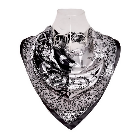 Anyyou Fashion Premium Satin Square Scarf – Black White Silk-Feel Neckwrap for Women