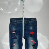 Rose & Words Graphic Jeans - 39W 28L Blue Denim