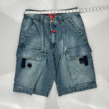 Machine Cargo Denim Shorts - 30W 11L Blue Cotton