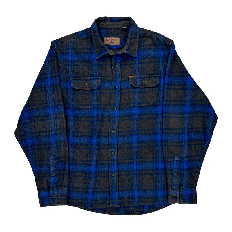 Orvis Checked Flannel Shirt - XL Blue Cotton