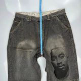 Tupac Markaveli Graphic Denim Shorts - 44W 13L Grey Cotton