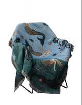Anycozy Blue Faux Cashmere Throw Blanket – Mermaid Pattern Sofa Cover with Tassels, Soft Picnic & Camping Mat