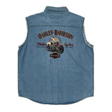 Motorcycles Harley Davidson Graphic Denim Vest - XL Blue Cotton