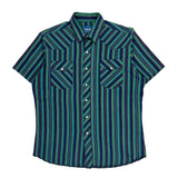 Wrangler Striped Short Sleeve Shirt - XL Green Cotton