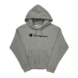 Vintage Champion Spellout Hoodie - Medium Grey Cotton
