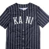 KARL KANI Striped Baseball Womens Jersey Black V-Neck XS