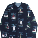 ART UNLIMITED Lighthouses Of New England Mens Bomber Jacket Blue 90s USA Crazy Pattern S