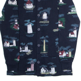 ART UNLIMITED Lighthouses Of New England Mens Bomber Jacket Blue 90s USA Crazy Pattern S