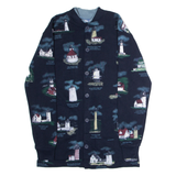 ART UNLIMITED Lighthouses Of New England Mens Bomber Jacket Blue 90s USA Crazy Pattern S