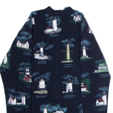 ART UNLIMITED Lighthouses Of New England Mens Bomber Jacket Blue 90s USA Crazy Pattern S