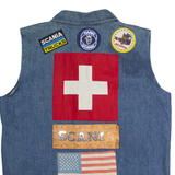 LOUIS LONDON Customised Trucker Patch Womens Denim Waistcoat Blue 80s USA XL