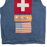 LOUIS LONDON Customised Trucker Patch Womens Denim Waistcoat Blue 80s USA XL