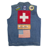 LOUIS LONDON Customised Trucker Patch Womens Denim Waistcoat Blue 80s USA XL