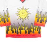 JERSEY53 Flames Sun Mens Jersey White 3/4 Sleeve V-Neck S