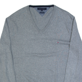 TOMMY HILFIGER Mens Jumper Grey V-Neck Tight Knit L