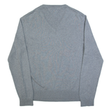 TOMMY HILFIGER Mens Jumper Grey V-Neck Tight Knit L
