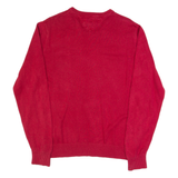 TOMMY HILFIGER Mens Jumper Red V-Neck Tight Knit S